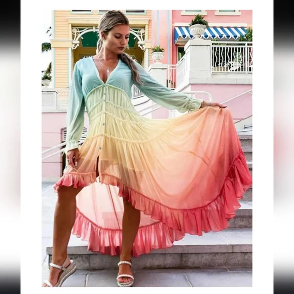 Boho Rainbow High Low Maxi Dress - Picture 14 of 14